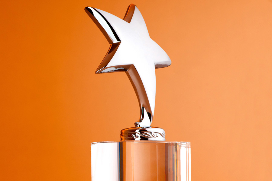Award in the shape of a stat on an orange background