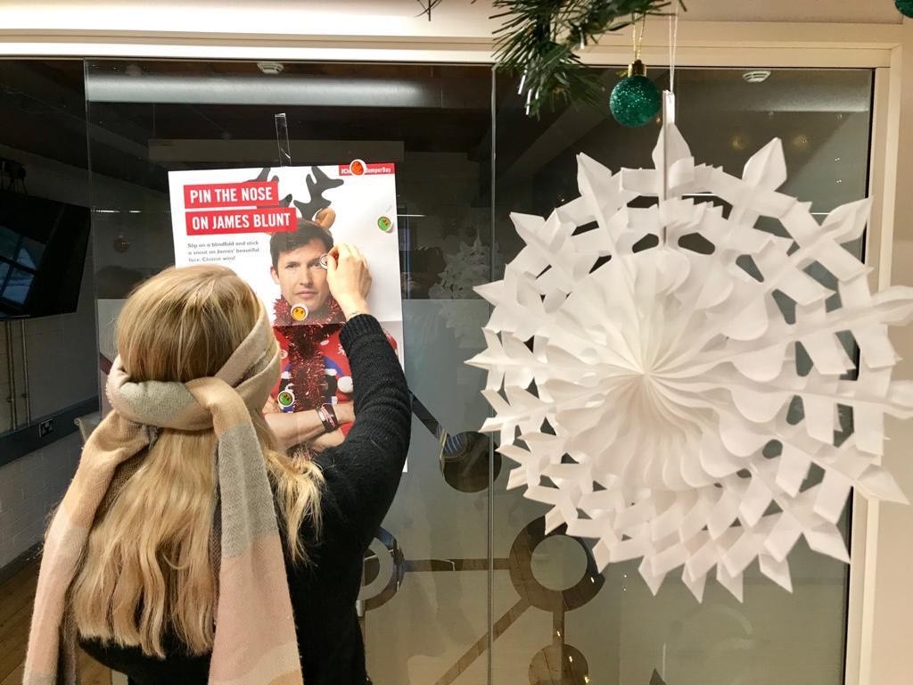 The Harris team played Pin the Nose on James Blunt for Christmas Jumper Day